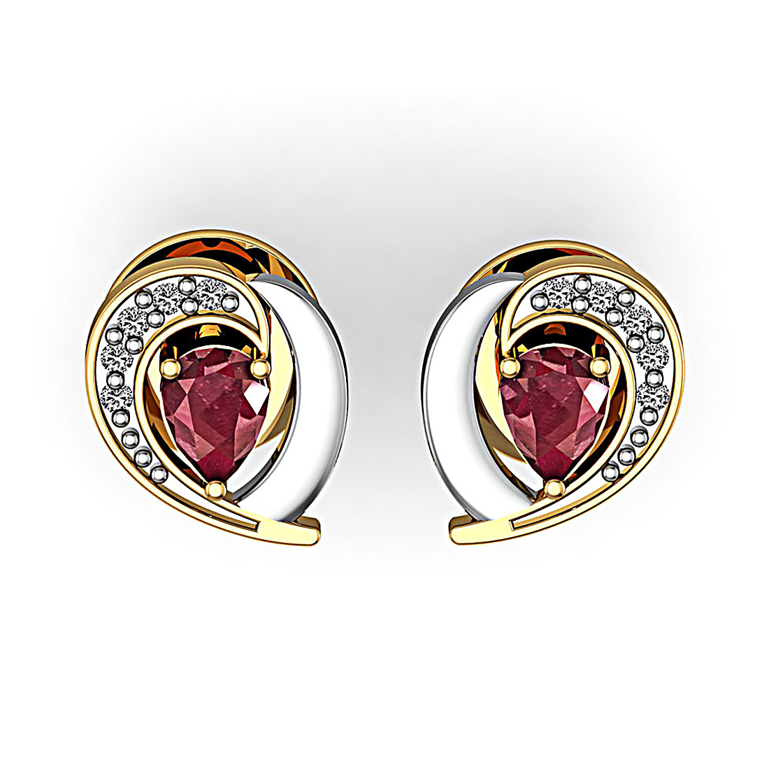 18k solid gold real diamond stud earrings with ruby