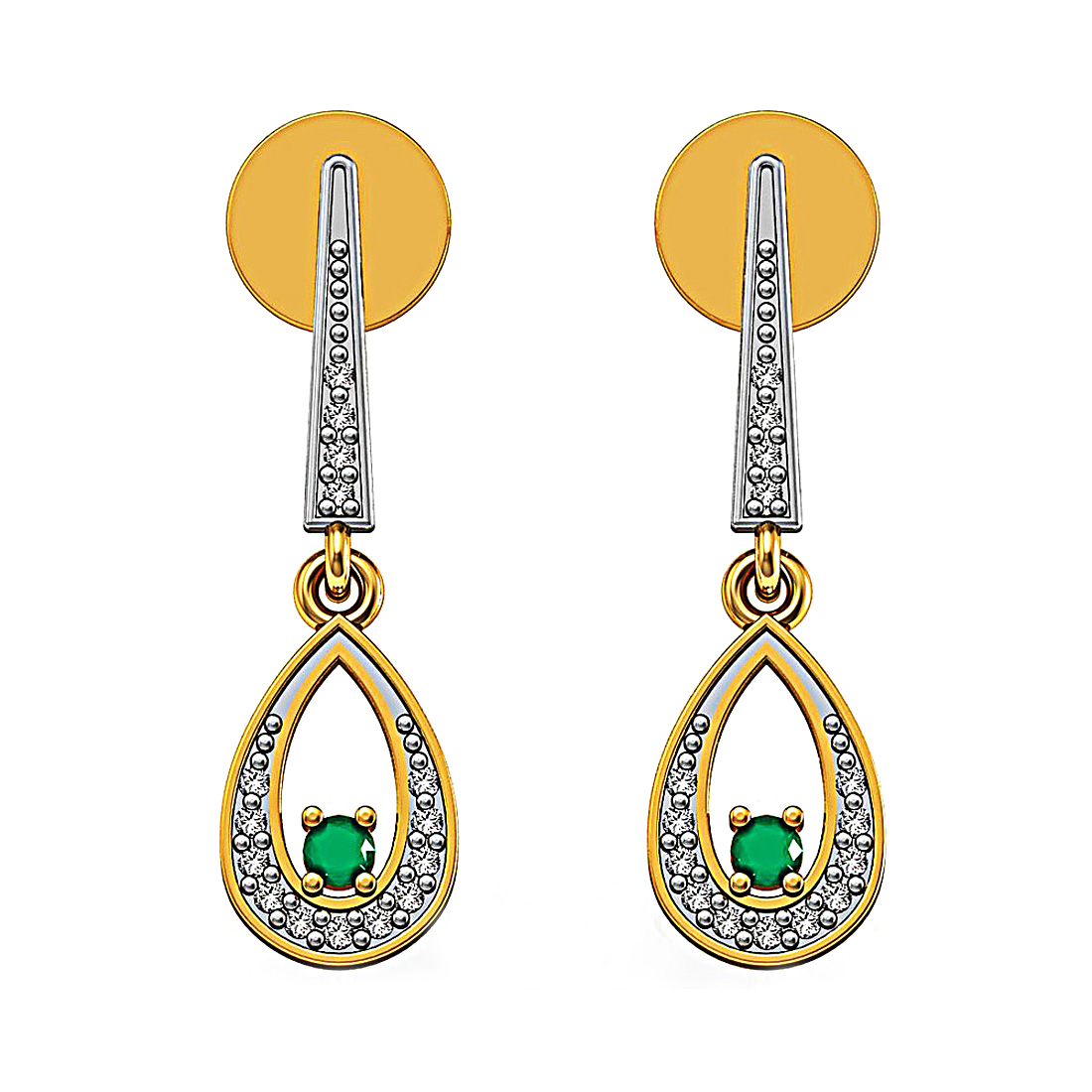 18k solid gold diamond drop stud earrings with emerald