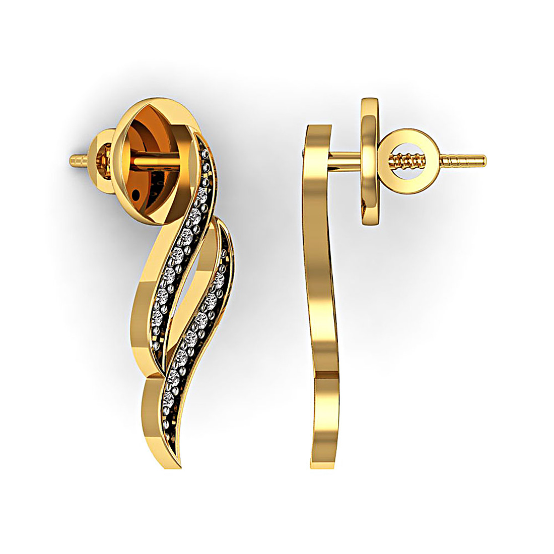 18k solid gold leaf shape stud earrings with genuine diamond