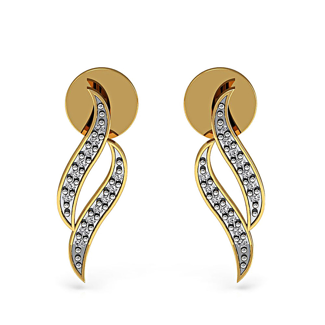 18k solid gold leaf shape stud earrings with genuine diamond