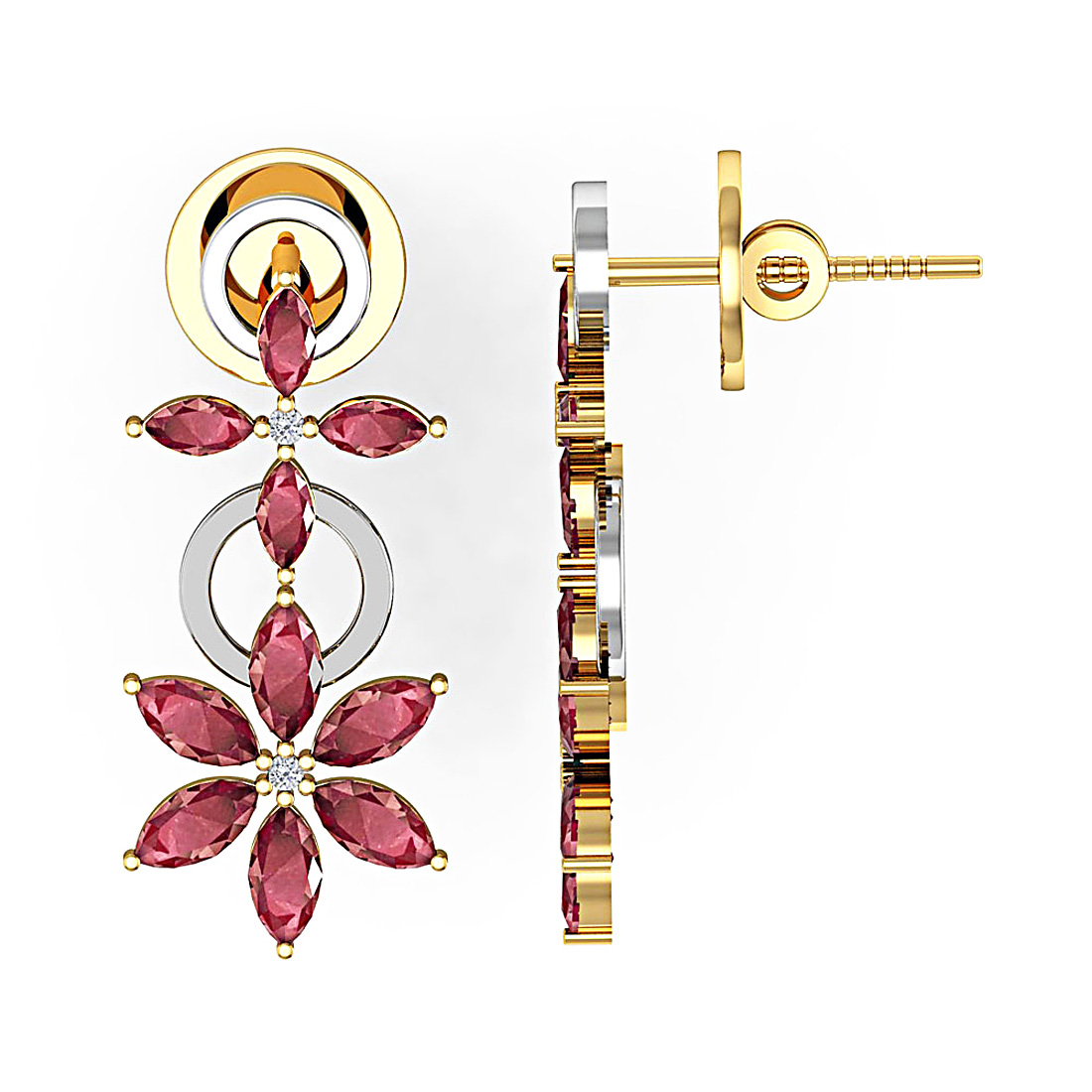 Natural diamond & ruby stud earrings made in 18k solid gold