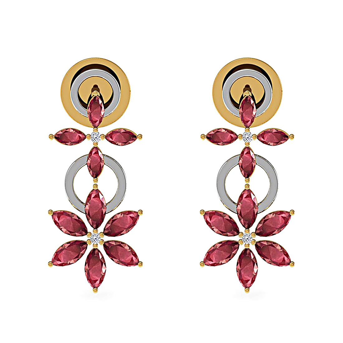 Natural diamond & ruby stud earrings made in 18k solid gold