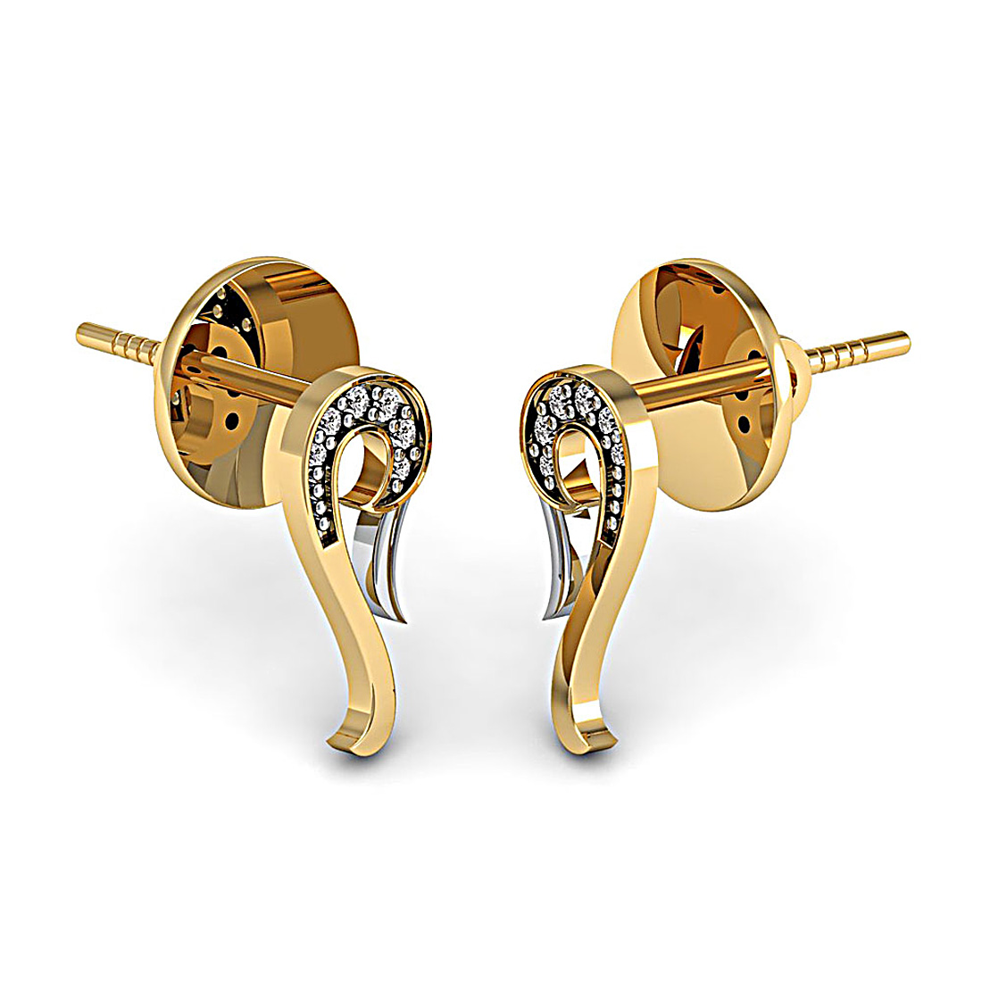 18k solid gold duck stud earrings with real diamond