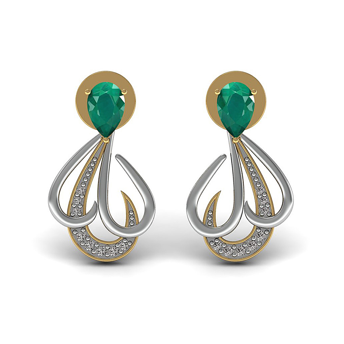 18k solid gold stud earrings with real diamond & emerald