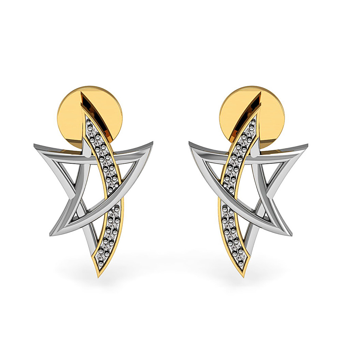 18k solid gold star shape stud earrings with real diamond
