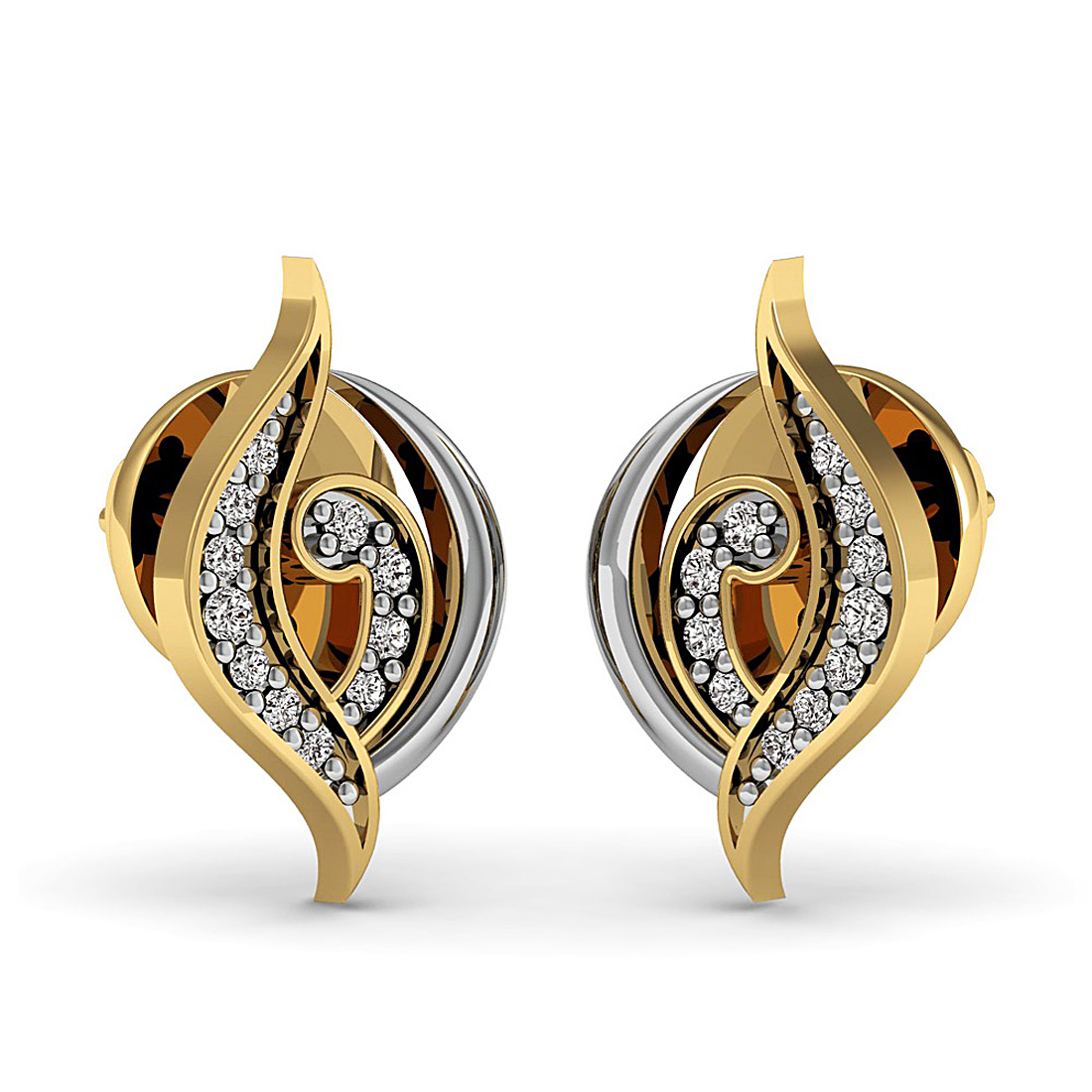 18k solid gold evil shape stud earrings with real diamond
