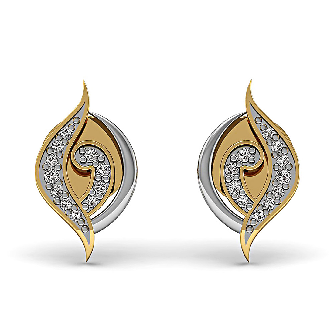 18k solid gold evil shape stud earrings with real diamond