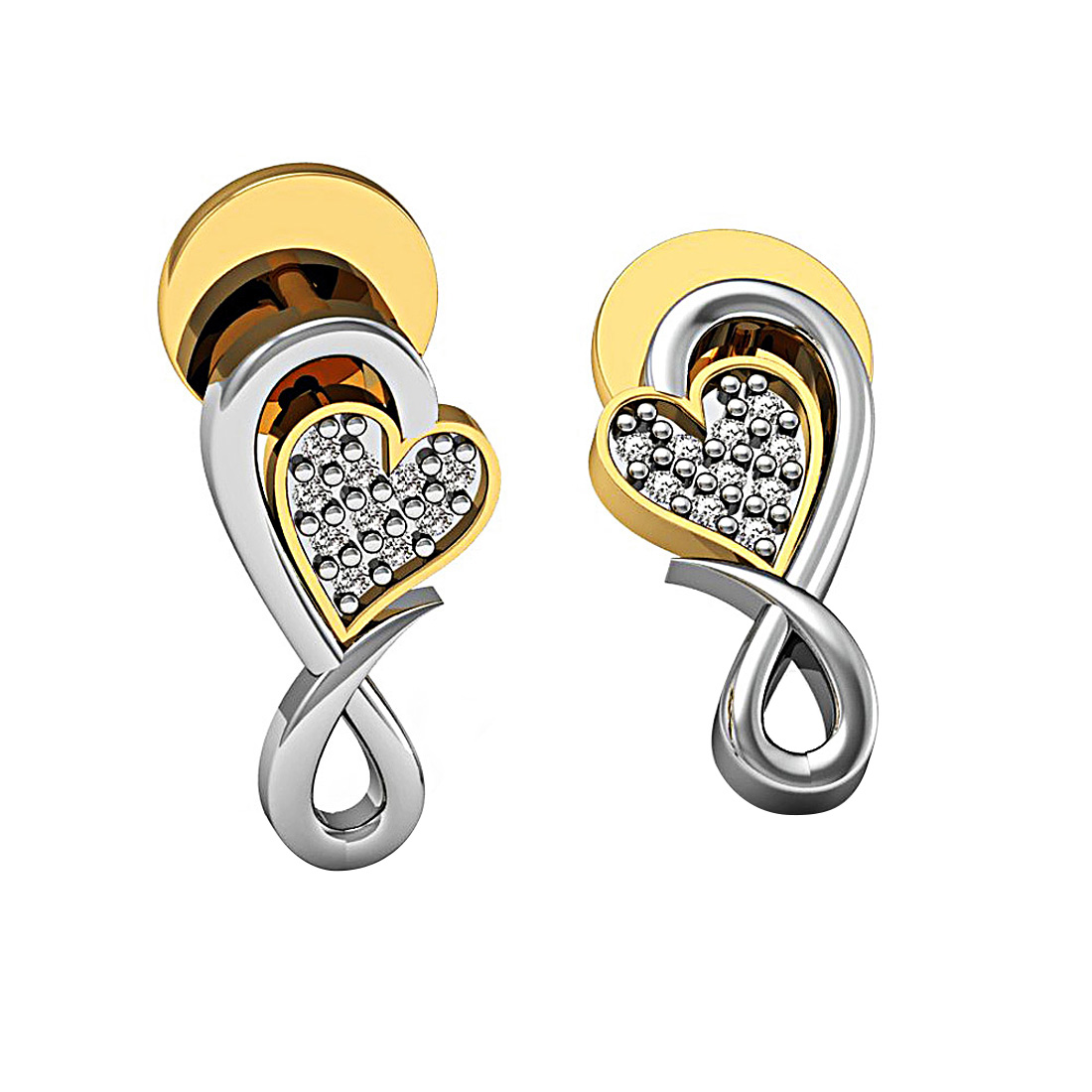18k solid gold heart shape stud earrings with real diamond