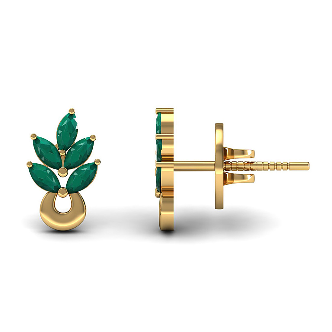 Natural diamond & emerald leaf stud earrings made in 18k solid gold