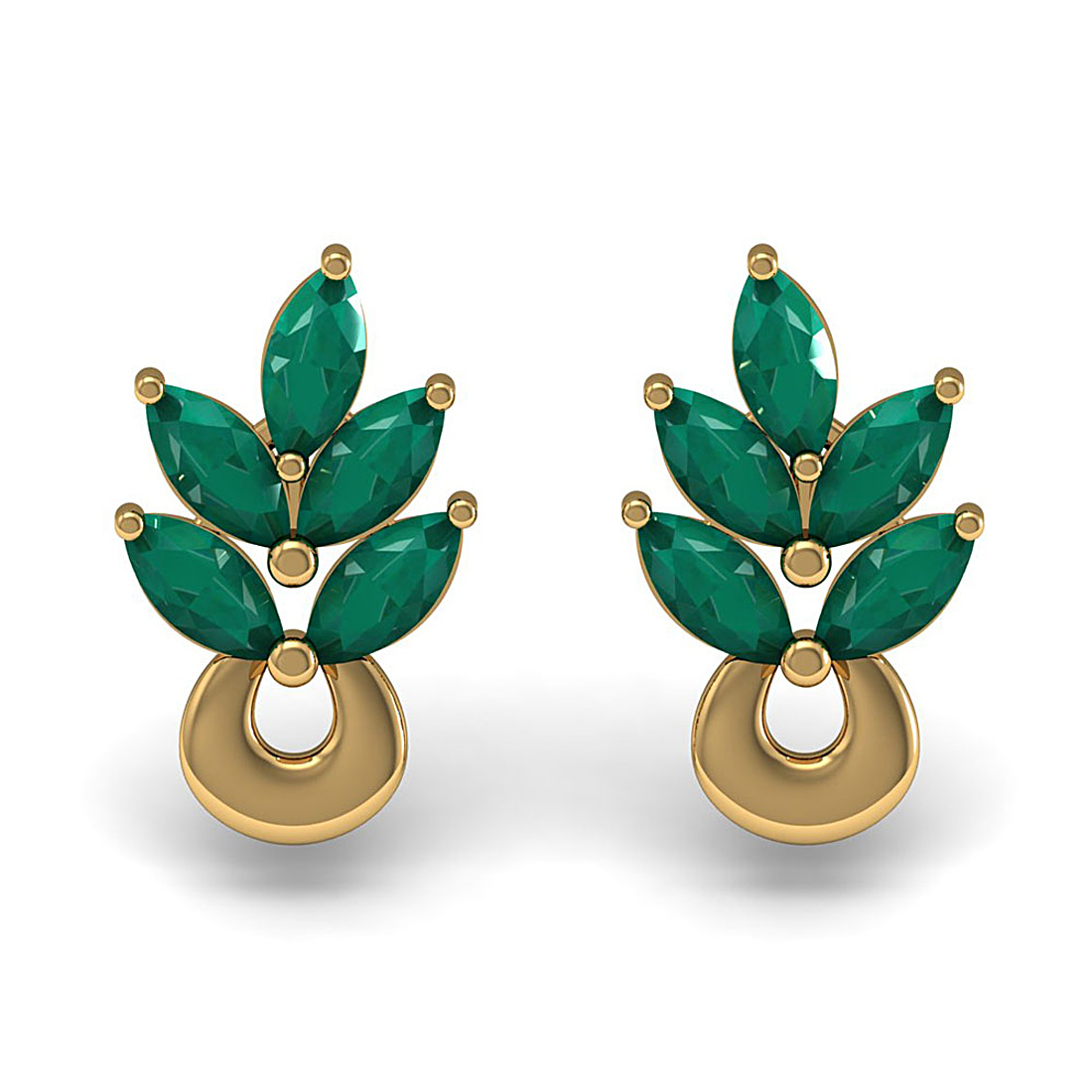 Natural diamond & emerald leaf stud earrings made in 18k solid gold