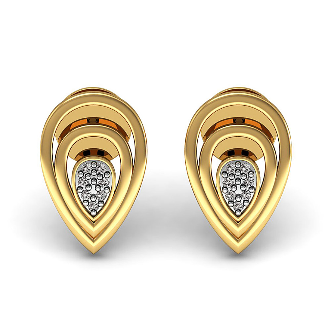 18k solid gold drop stud earrings with real diamond