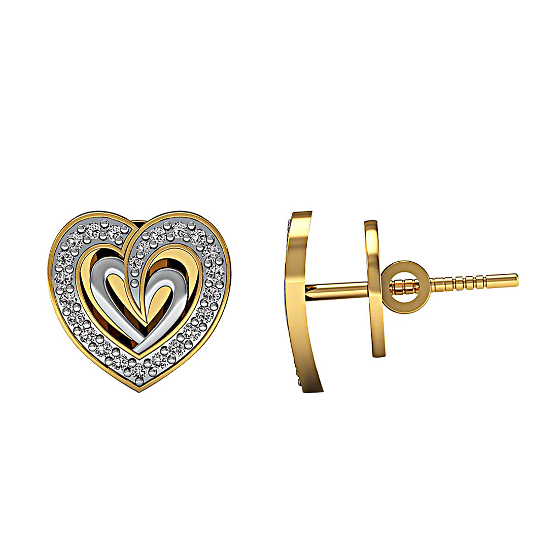 18k solid gold heart stud earrings with real diamond