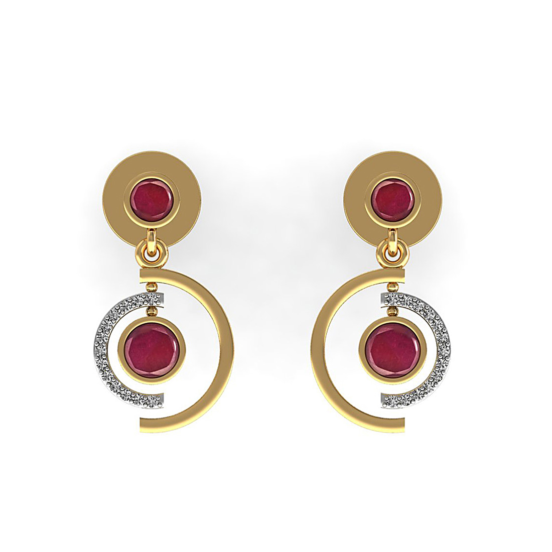 Genuine diamond stud earrings made in 18k solid gold with ruby