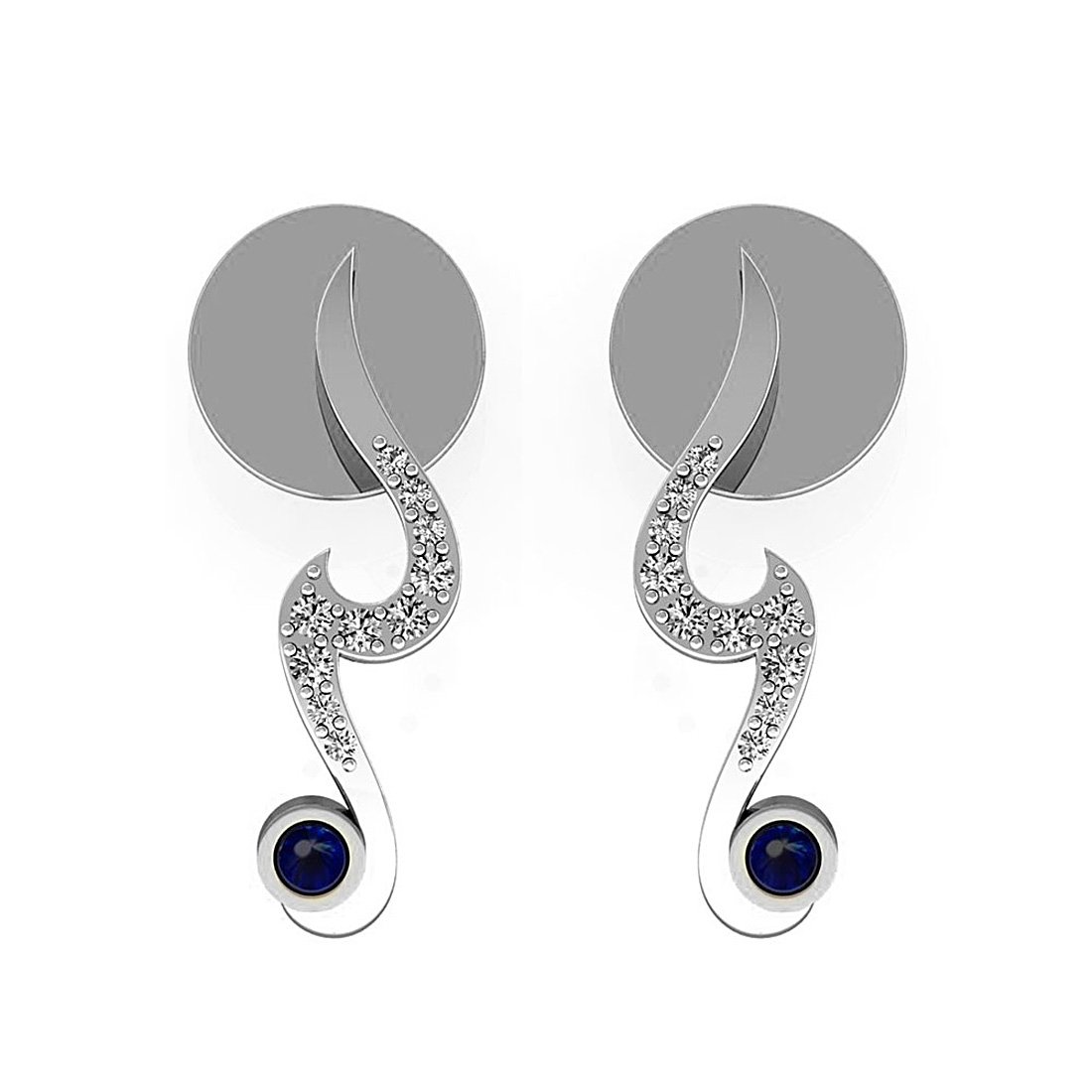 18k solid white gold diamond stud earrings with blue sapphire