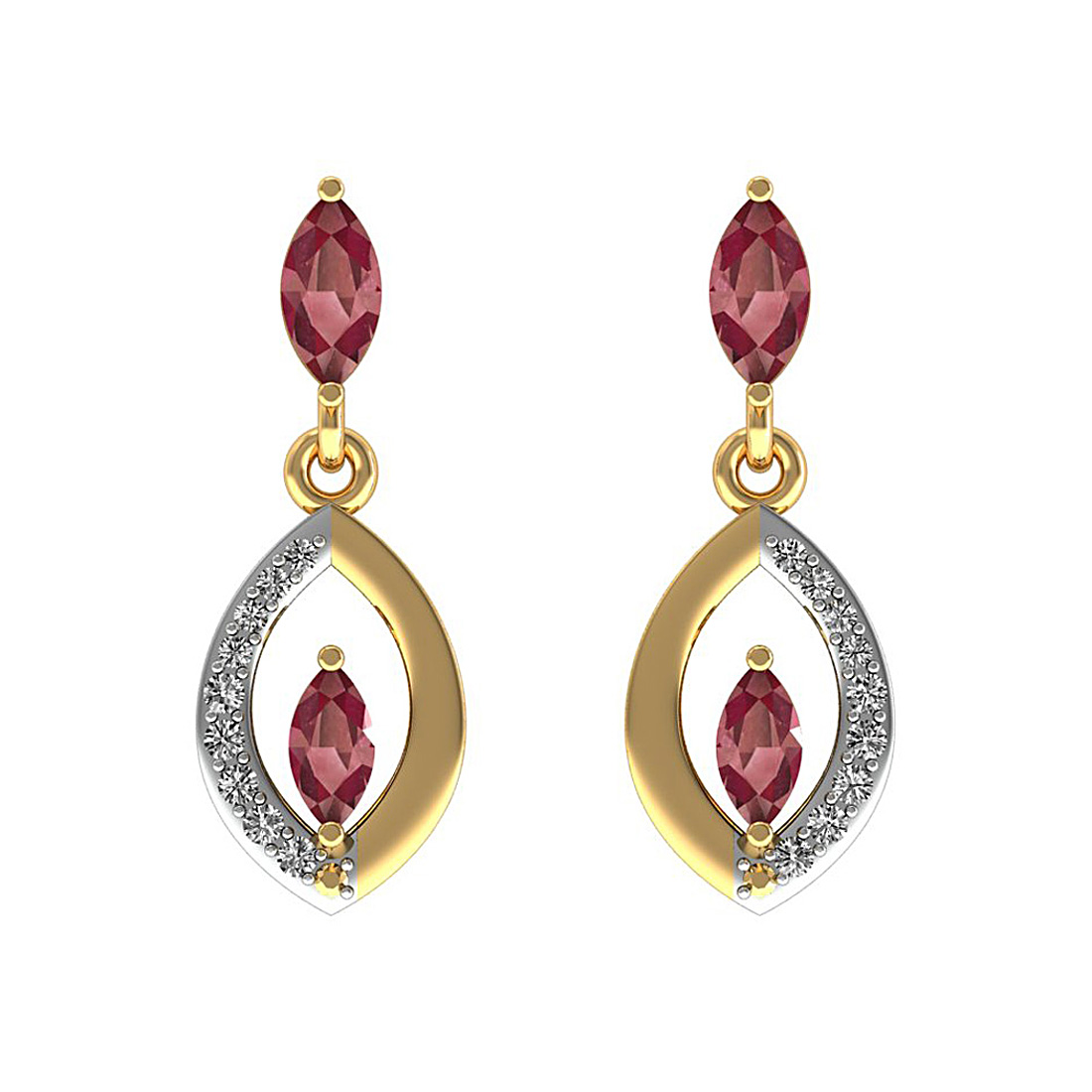 18k solid gold natural diamond stud earrings with ruby
