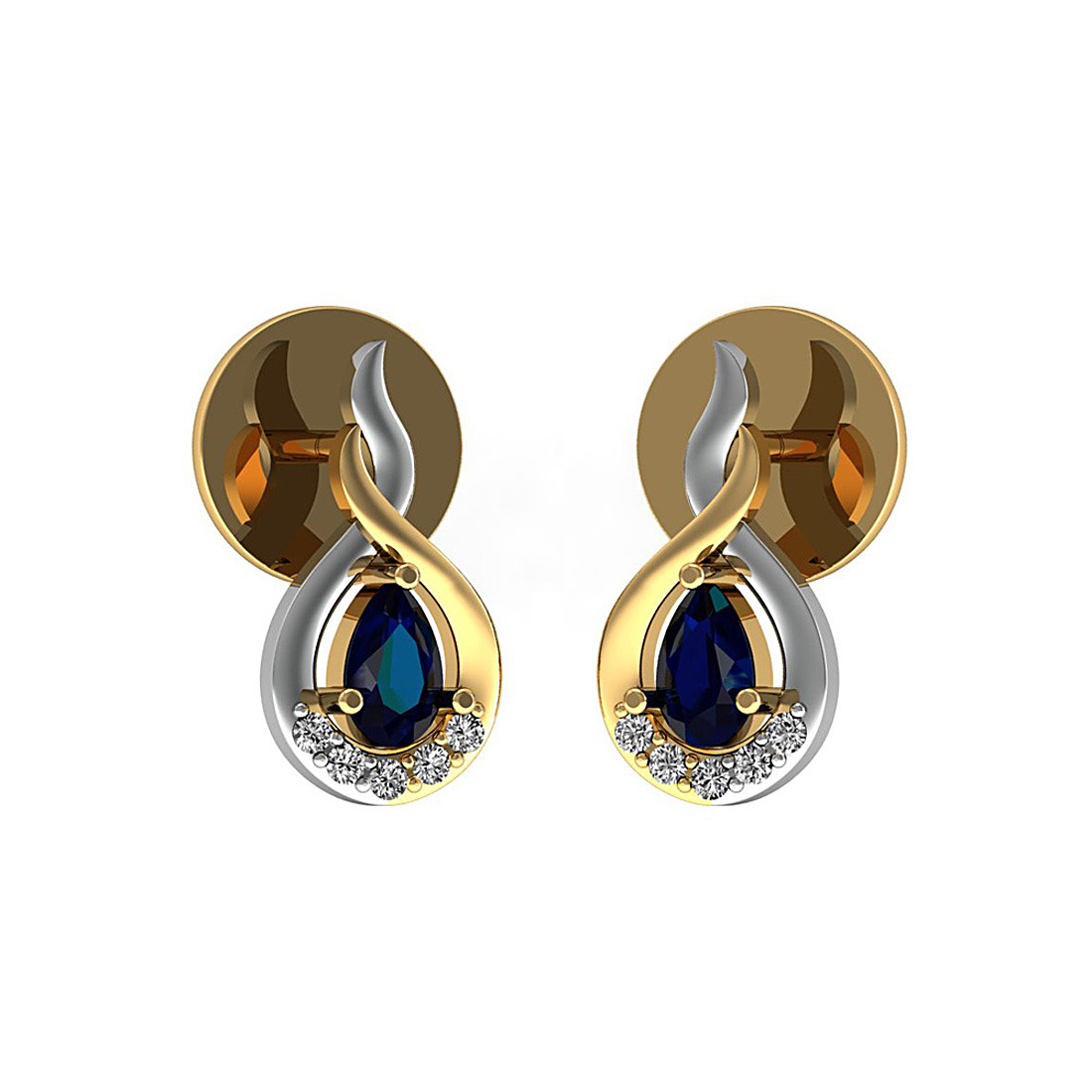 Natural diamond & sapphire stud earrings made in 18k solid gold