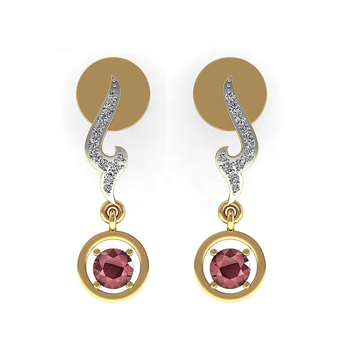 Natural diamond & ruby drop stud earrings made in 18k solid gold