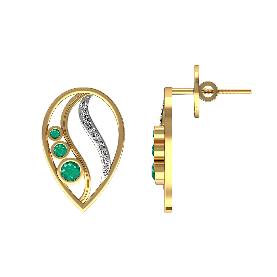 18k solid gold natural diamond stud earrings with emerald