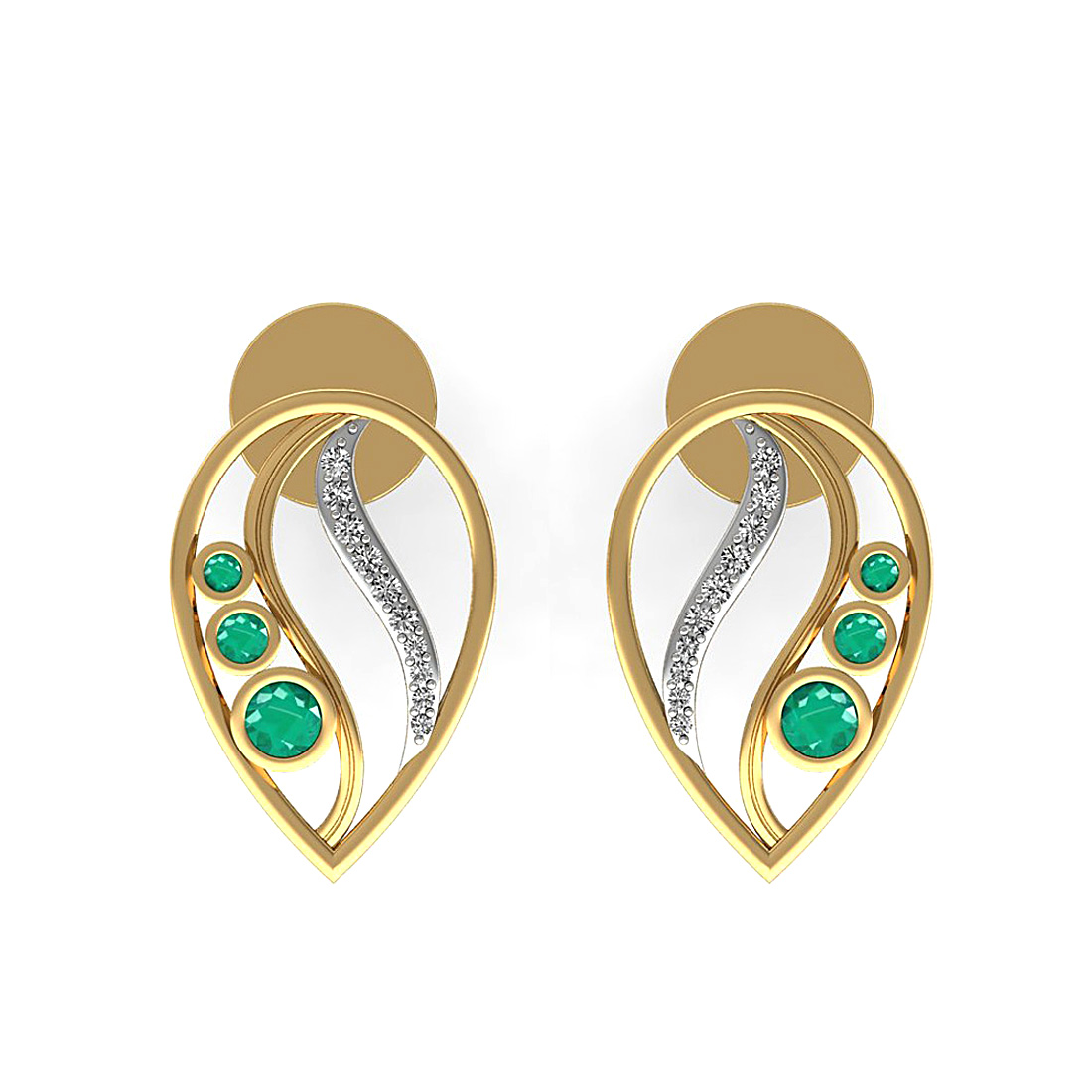 18k solid gold natural diamond stud earrings with emerald