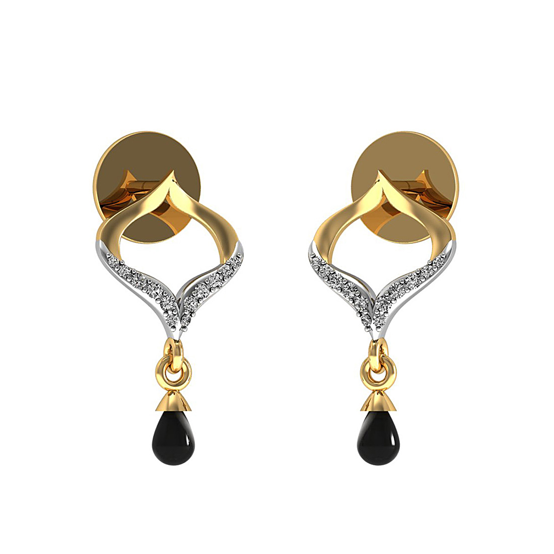 Diamond & onyx drop stud earrings made in 18k gold