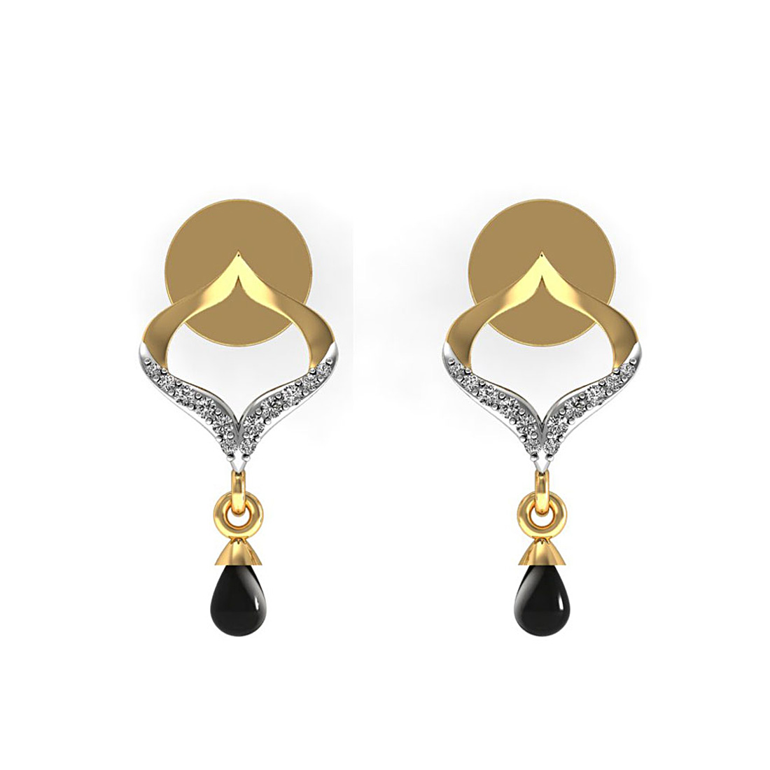 Diamond & onyx drop stud earrings made in 18k gold