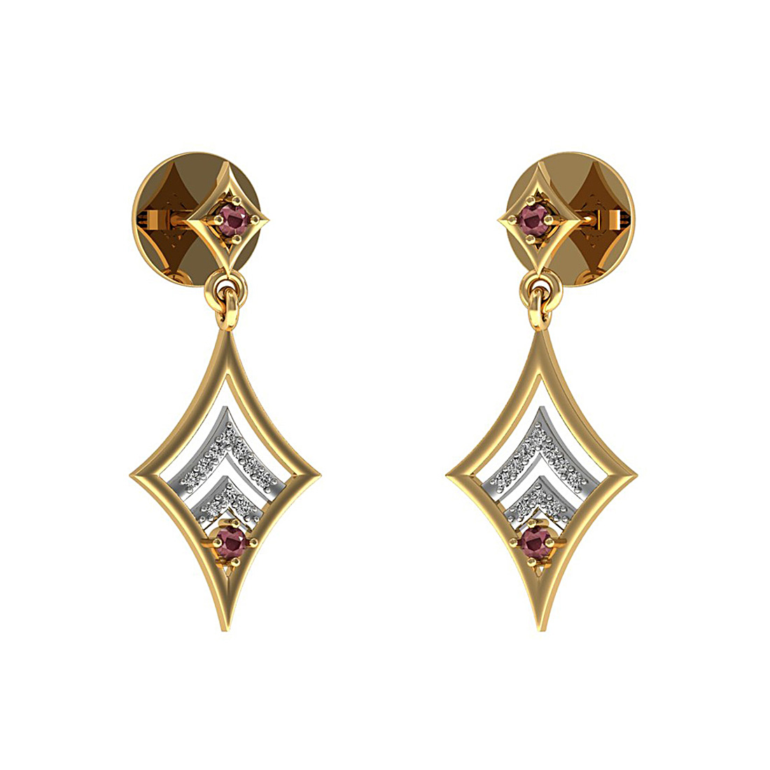 18k solid gold natural diamond dangle earrings with ruby