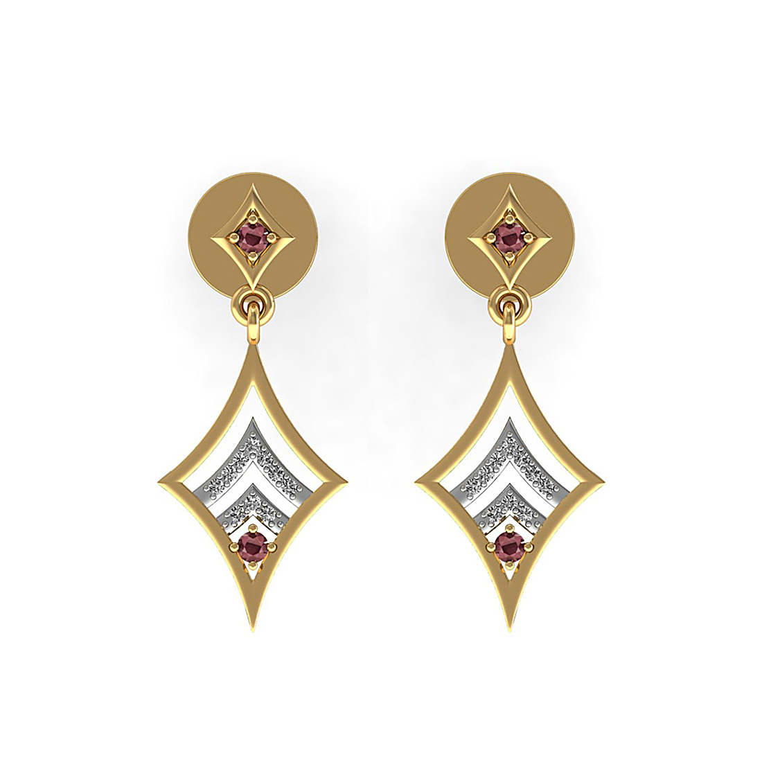 18k solid gold natural diamond dangle earrings with ruby