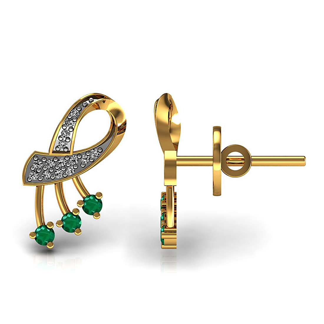 Natural diamond stud earrings made in 18k gold & emerald