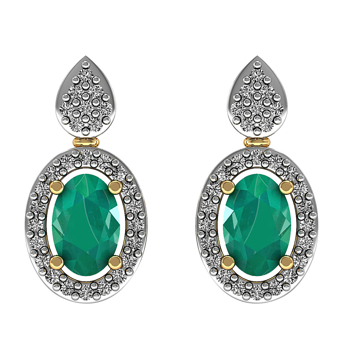 18k solid gold emerald stud earrings with real diamond