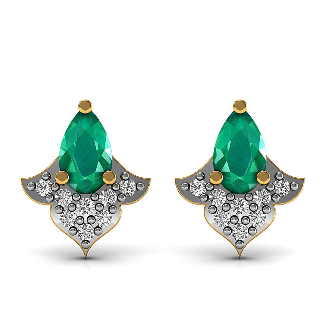 Natural emerald gemstone women stud earrings 18k solid yellow gold real diamond designer fine jewelry.