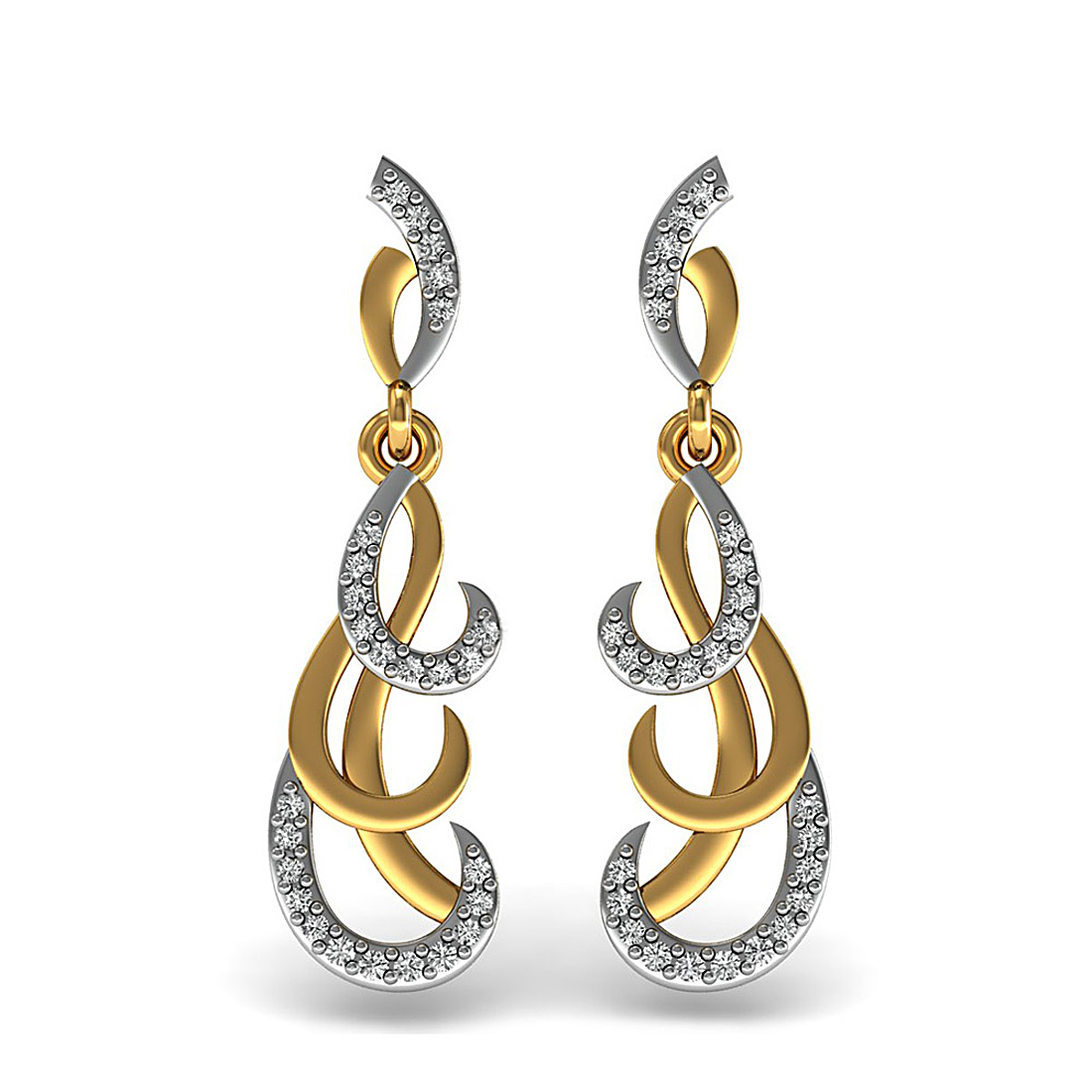 Beautiful pair of leaf style dangle earrings studded with natural diamond and made in 18k solid yellow gold.