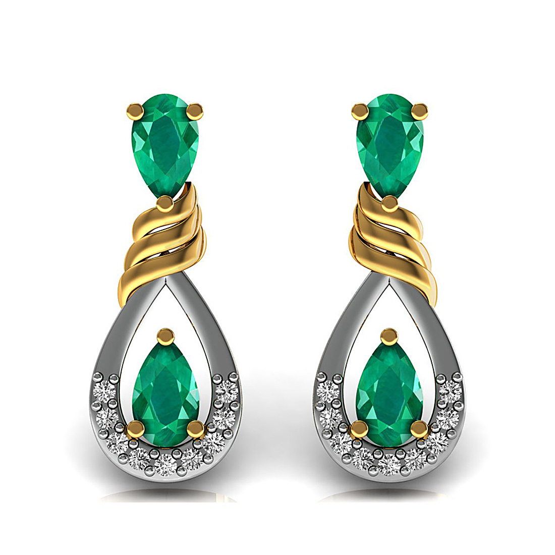 Natural emerald gemstone fine stud earrings made in 18k solid yellow gold adorned with genuine diamond.