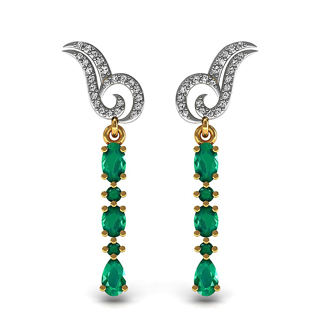 Natural emerald gemstone fine dangle earrings made in 18k solid yellow gold adorned with real diamond.