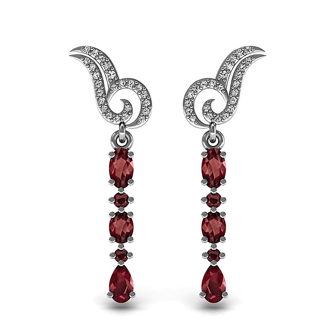 Natural ruby gemstone fine dangle earrings made in 18k solid white gold adorned with real diamond.