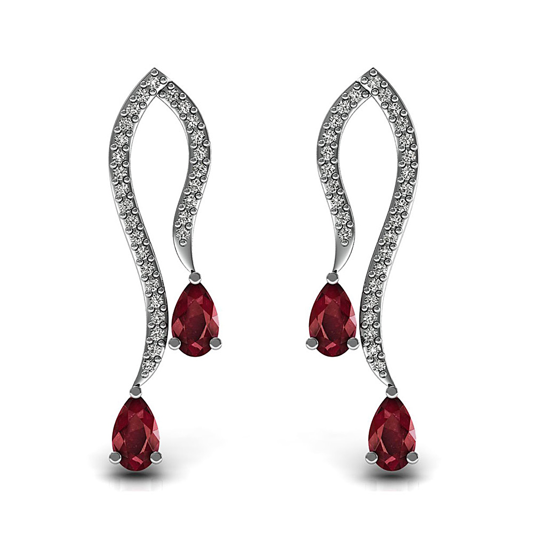 Natural ruby gemstone designer stud earrings made in 18k solid white gold adorned with real diamond.