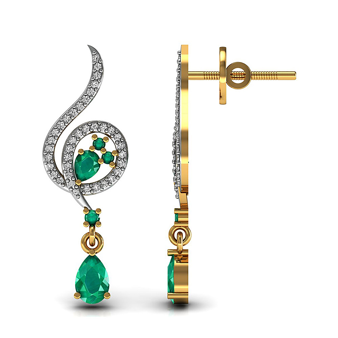 This beautiful pair of drop earrings made in 18k solid yellow gold and studded with natural emerald gemstone.