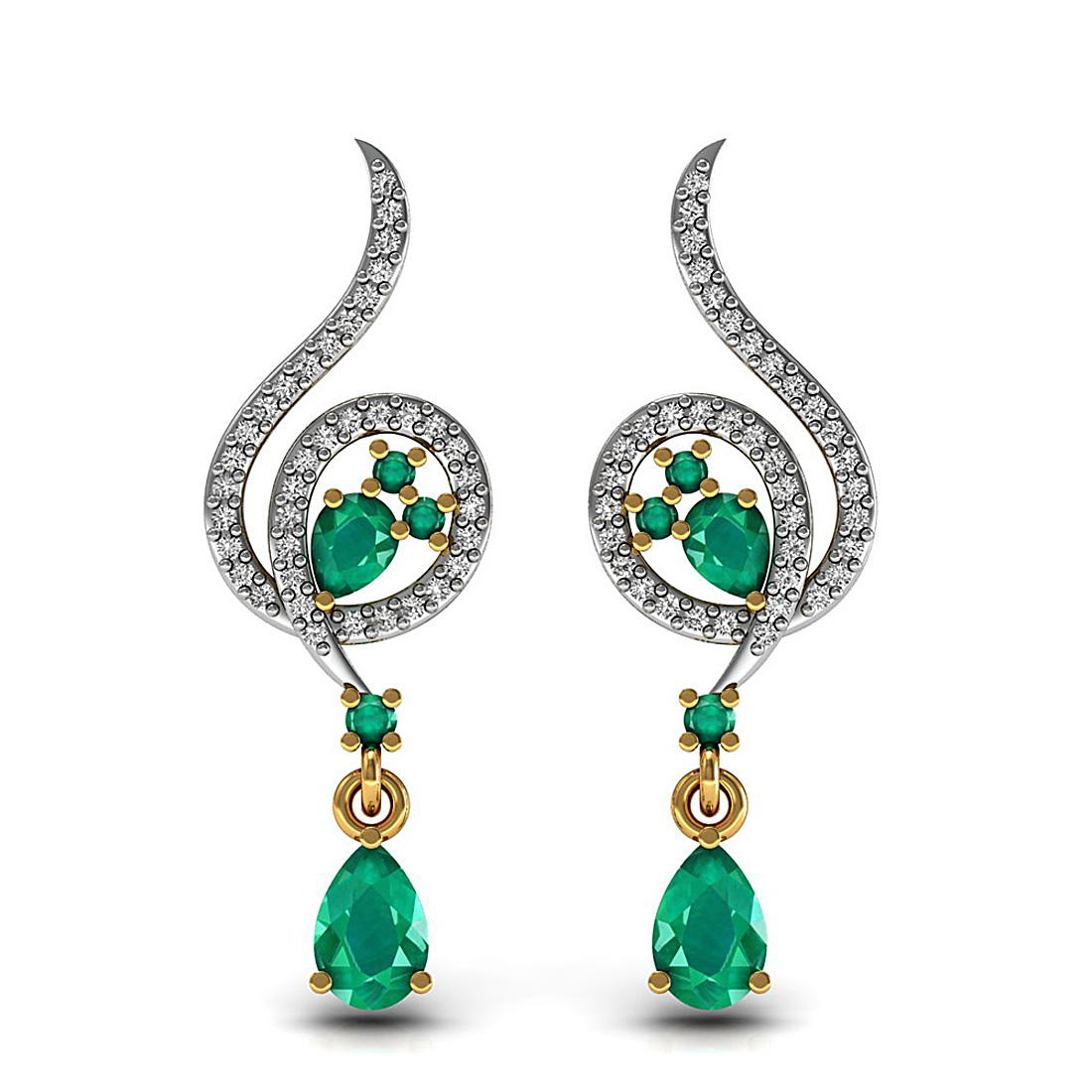 This beautiful pair of drop earrings made in 18k solid yellow gold and studded with natural emerald gemstone.