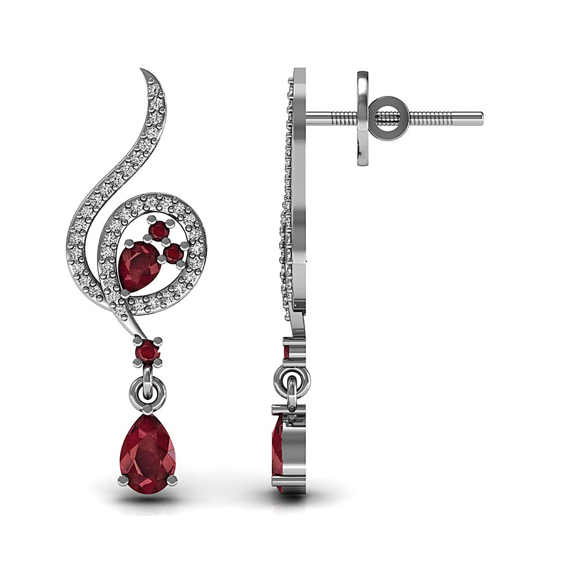 This beautiful pair of drop earrings made in 18k solid white gold and studded with natural ruby gemstone.