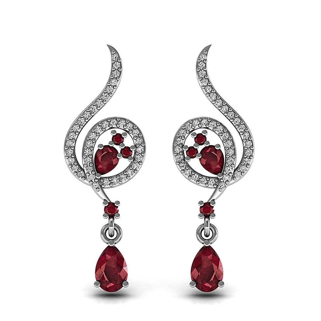 This beautiful pair of drop earrings made in 18k solid white gold and studded with natural ruby gemstone.