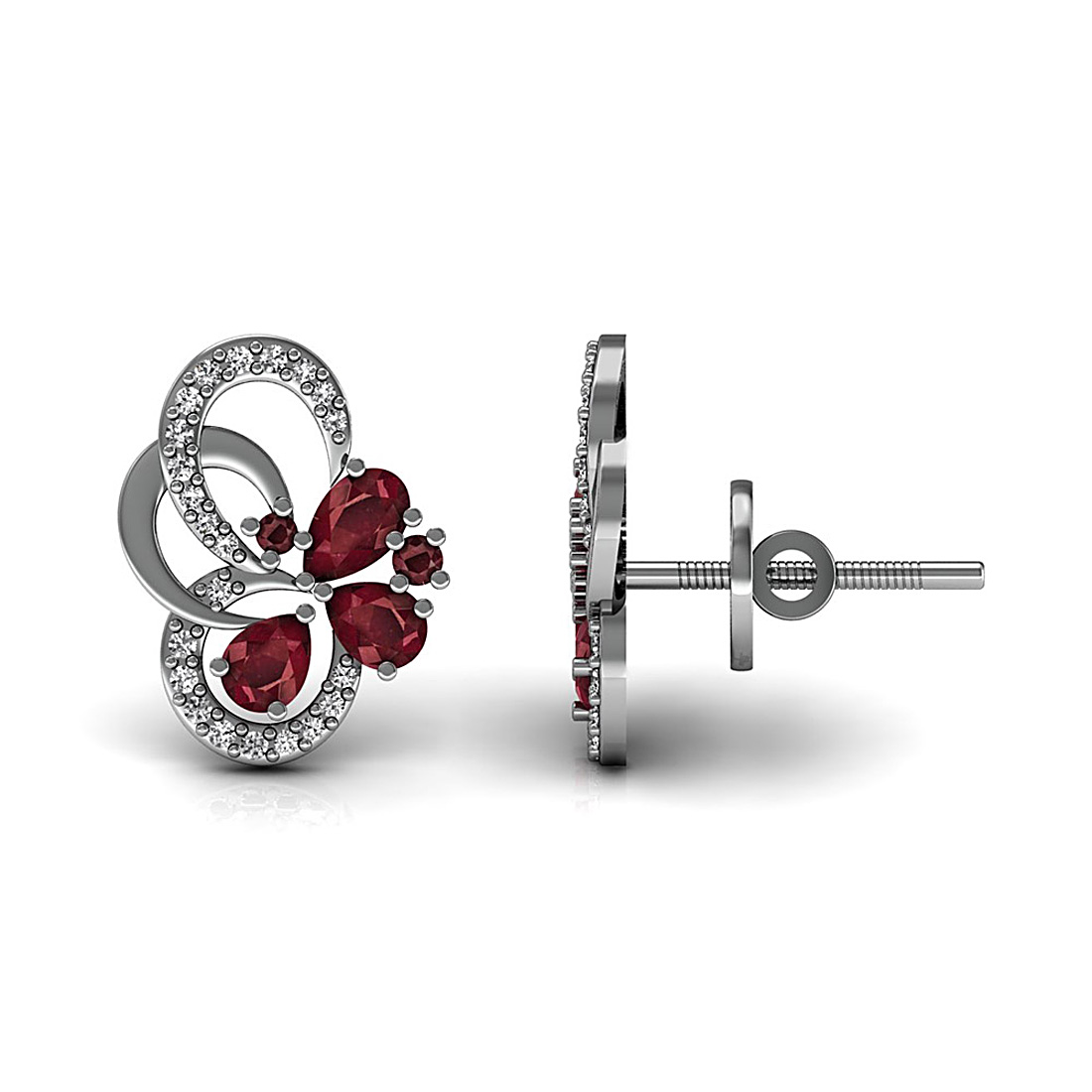 Stud earrings studded with natural ruby gemstone and made in 18k solid white gold.