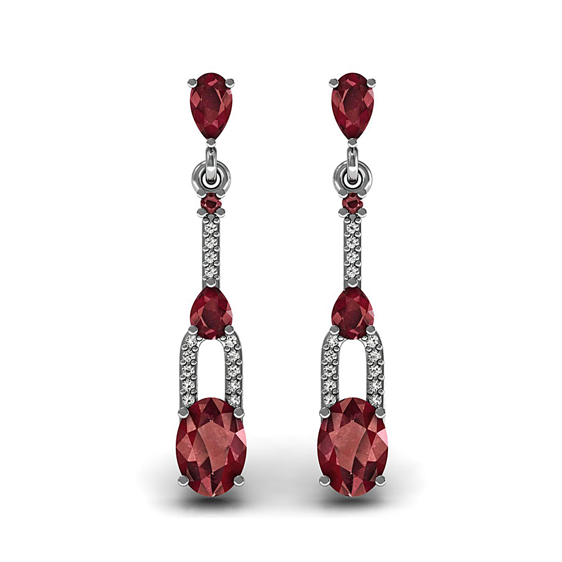 Dangle drop earrings made in 18k solid white gold studded with real diamond and natural ruby gemstone.