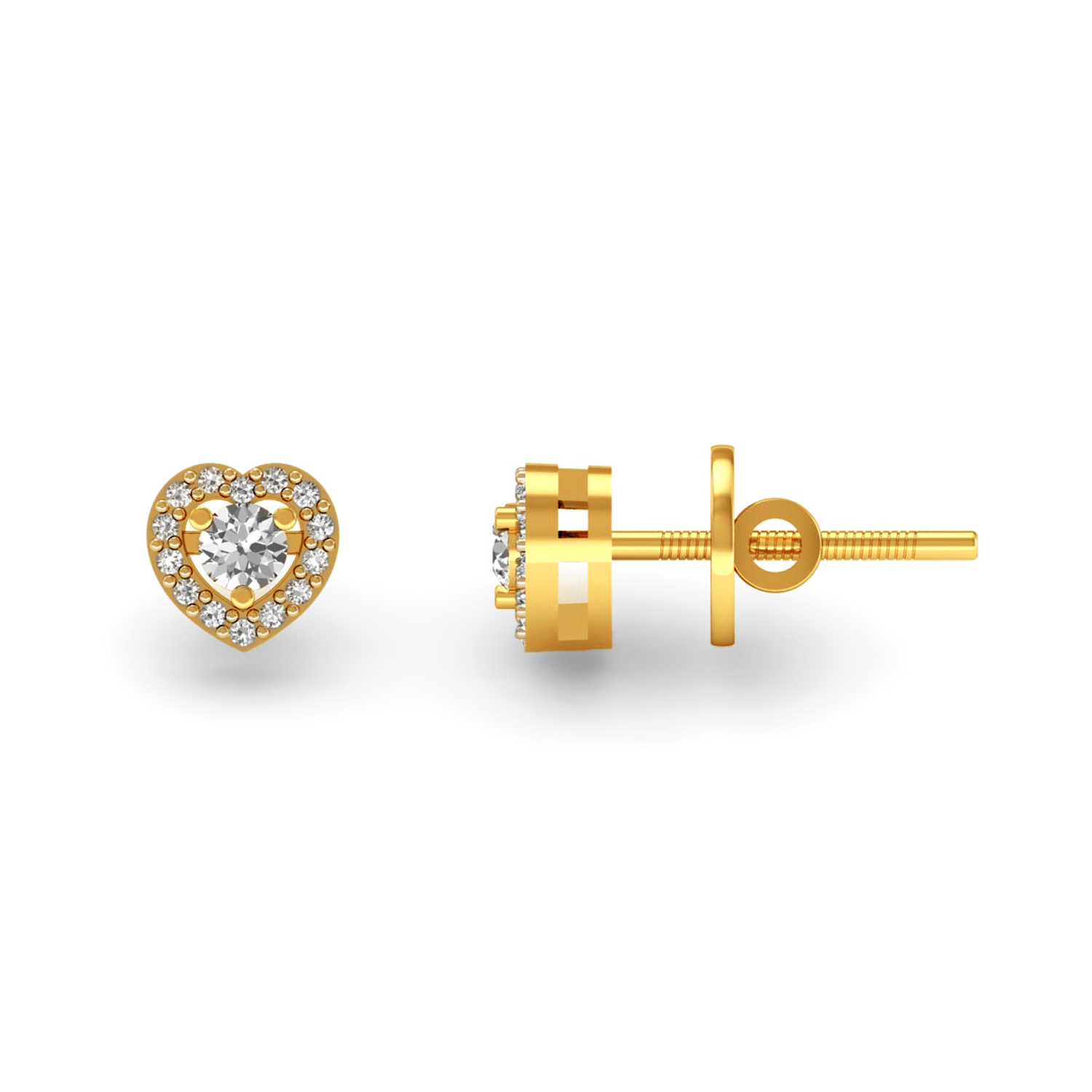 Heart Shape Solitaire Diamond Stud Earrings Solid Gold Fine Jewelry