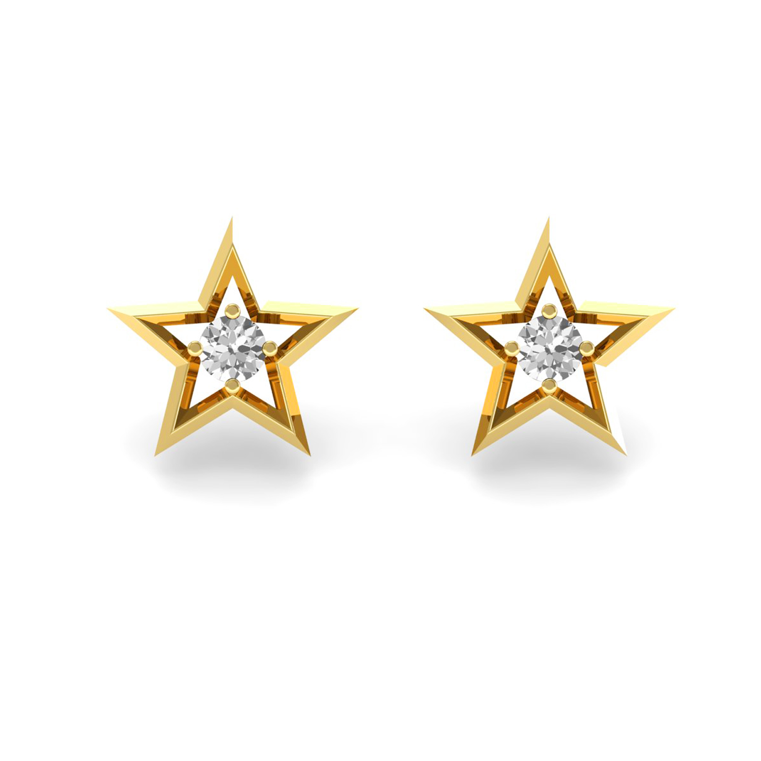 Star Shape Solitaire Diamond Stud Earrings Solid Gold Jewelry