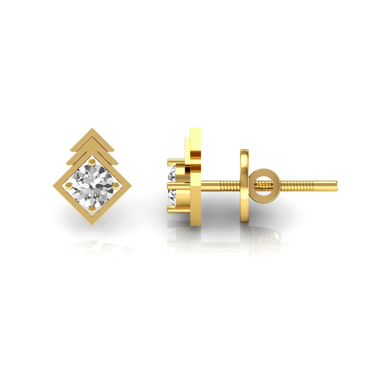 Natural Diamond Solitaire Stud Earrings Solid Gold Jewelry