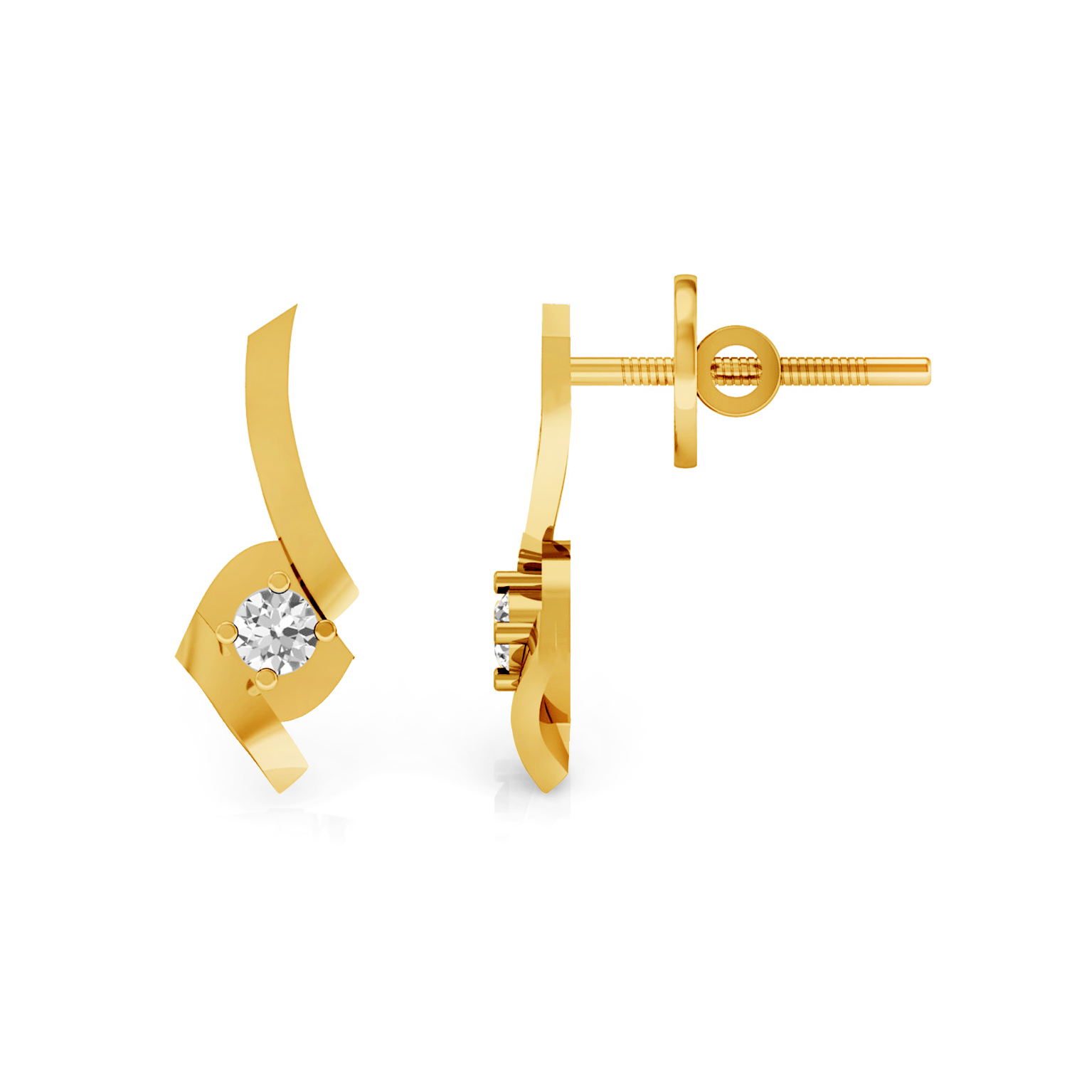 Solid Gold Fine Stud Earrings Real Diamond Jewelry