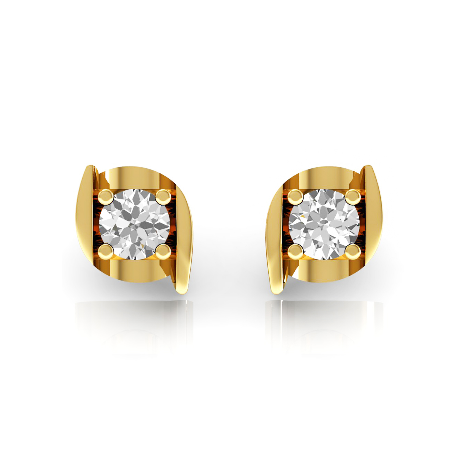 Authentic Diamond Solid Gold Stud Earrings Fine Jewelry