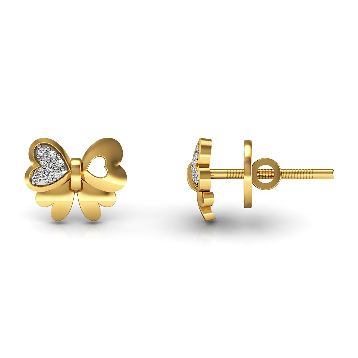 Natural Diamond Solid Gold Butterfly Stud Earrings
