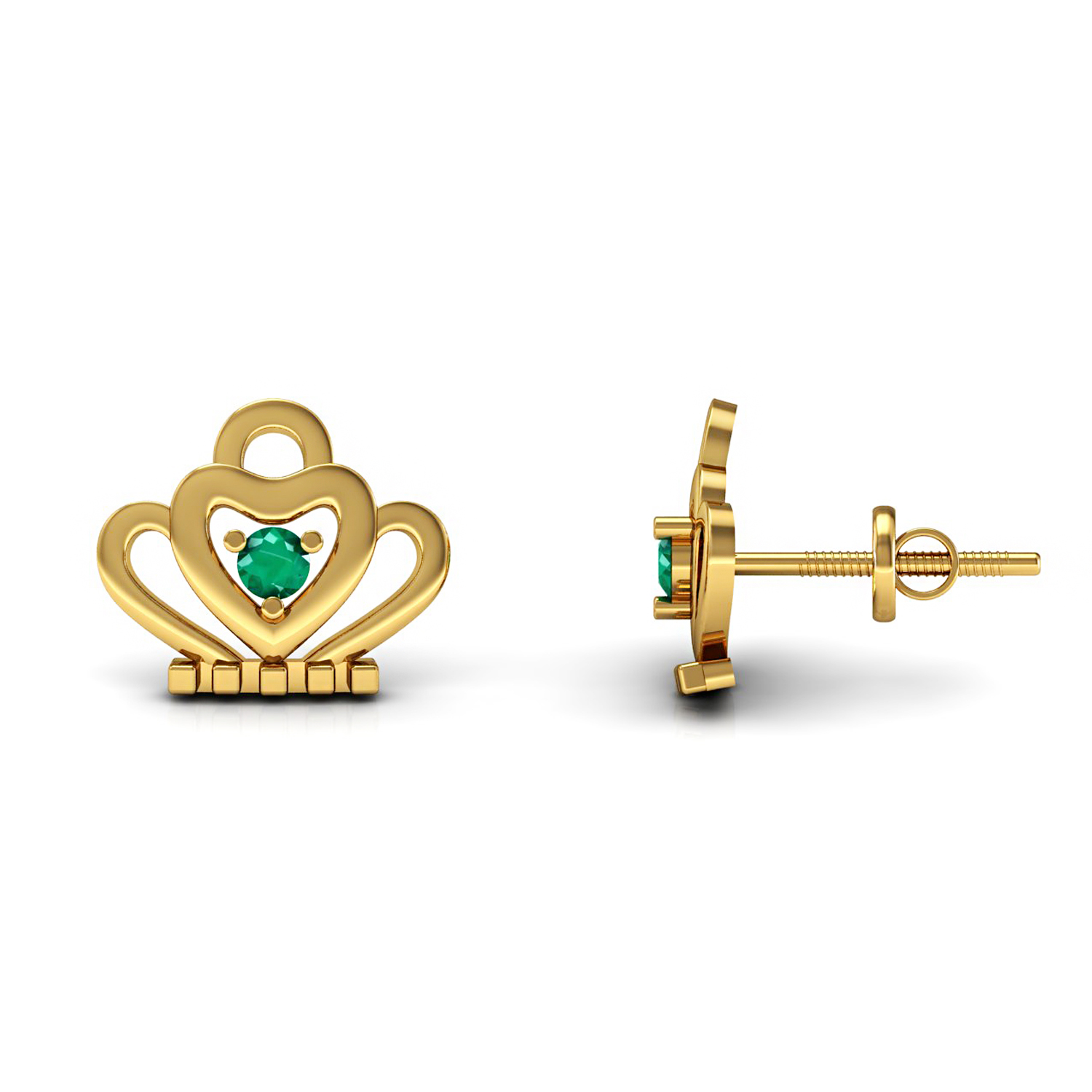 Natural Emerald Solid Gold Kids Stud Earrings