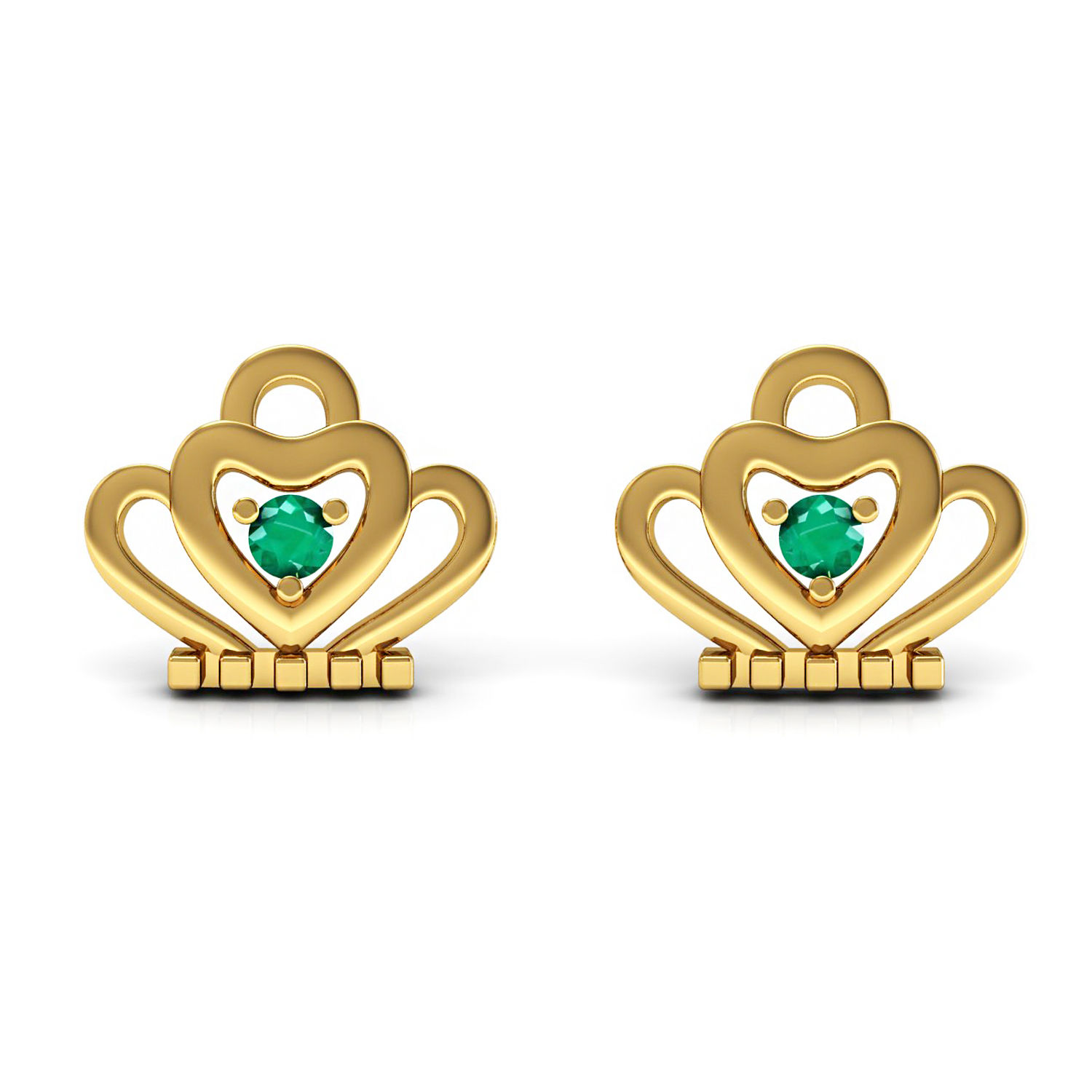 Natural Emerald Solid Gold Kids Stud Earrings