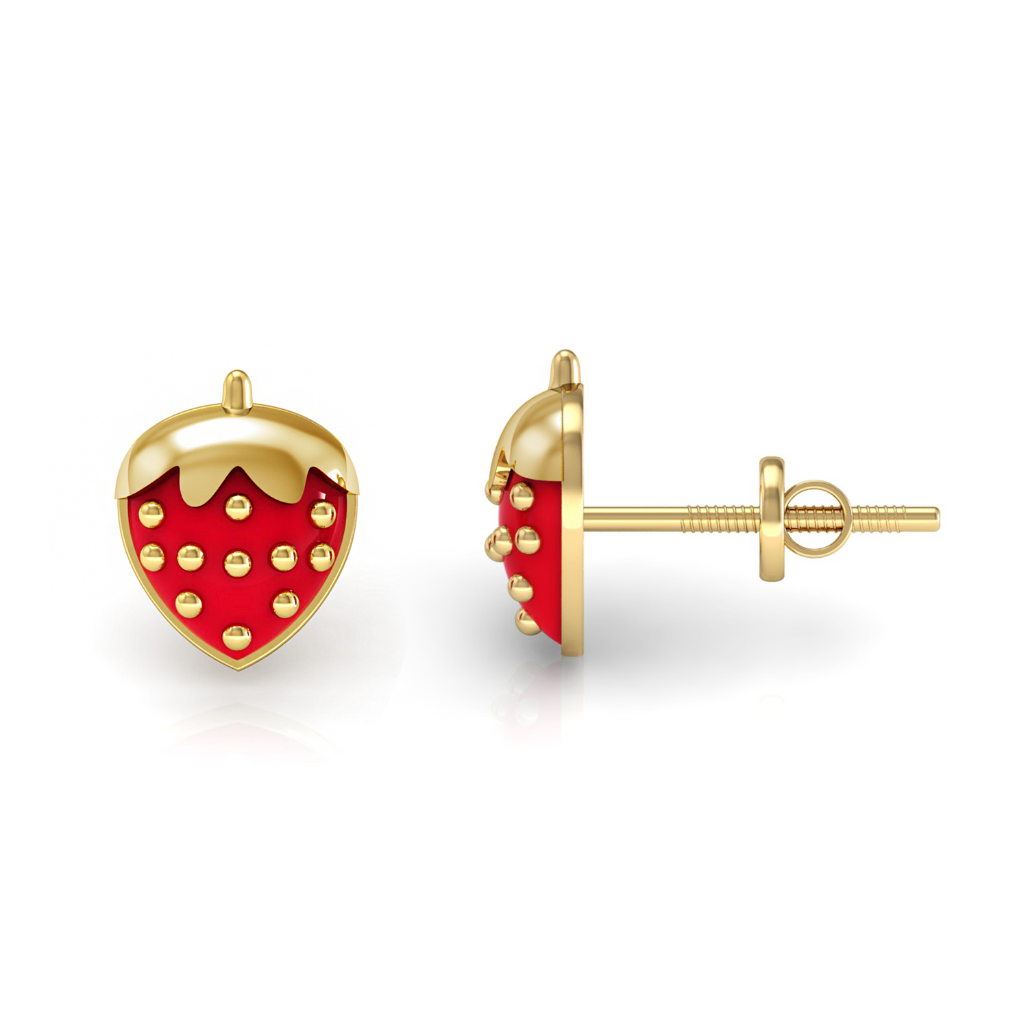 Solid Gold Cherry Shape Kids Stud Earrings